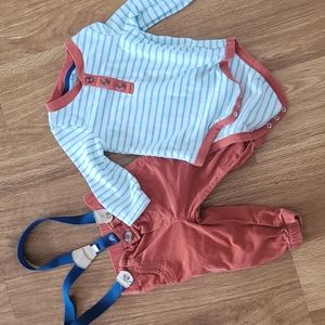 Boys over all & ½ button up long sleeve matching set